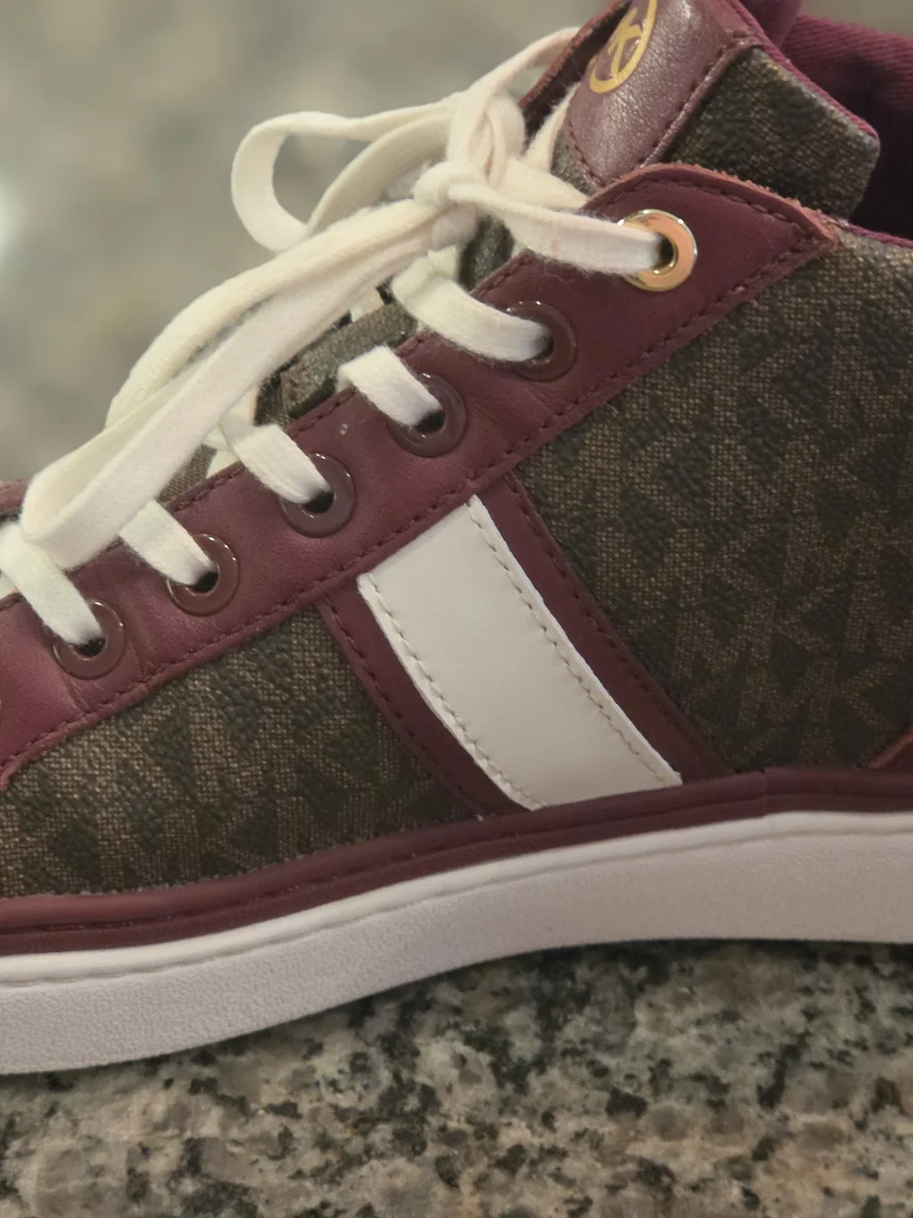 Women's High-Top Sneakers in Burgundy and Brown with Gold Stud Detail